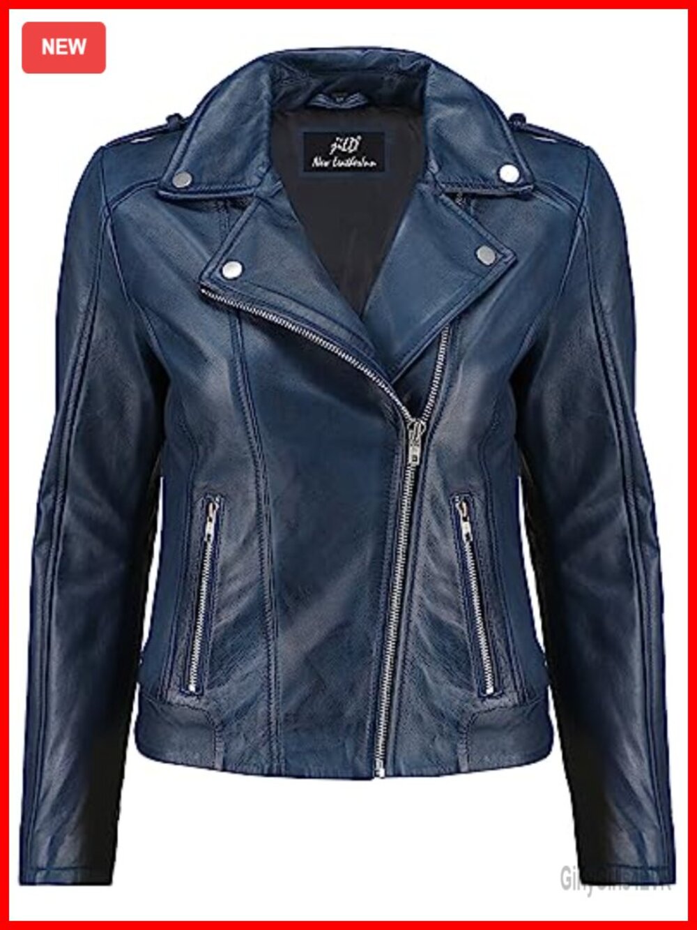 Lambskin Leather Biker Jacket Women Moto Zip-Up Asymmetrical Coat